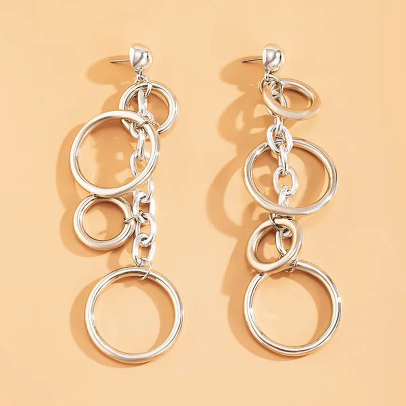 Women Punk Long Big Circle Link Chain Earrings Hiphop Large Drop Earrings Fashio