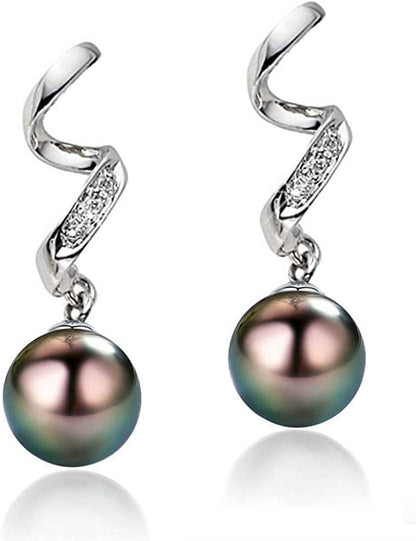Elegant AAA Quality Genuine 8.5-9.5Mm Tahitian Black Pearl Dangle Drop Earrings