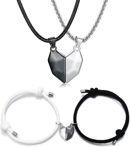 4Pcs/Set Two Souls One Heart Matching Necklaces Bracelets for Couples Creative M