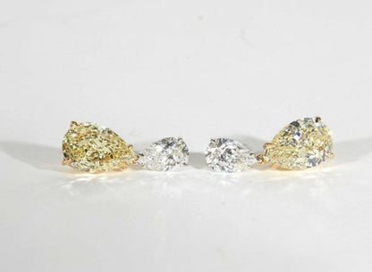 GIA Yellow and White Diamond Earring 6.80 carats of Fancy 2.01 ct F color VS2
