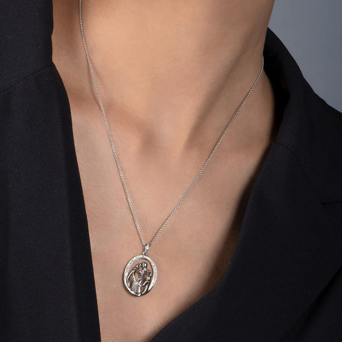 Parent and Child Family Necklace Pendant with Natural White round Diamonds 1/10