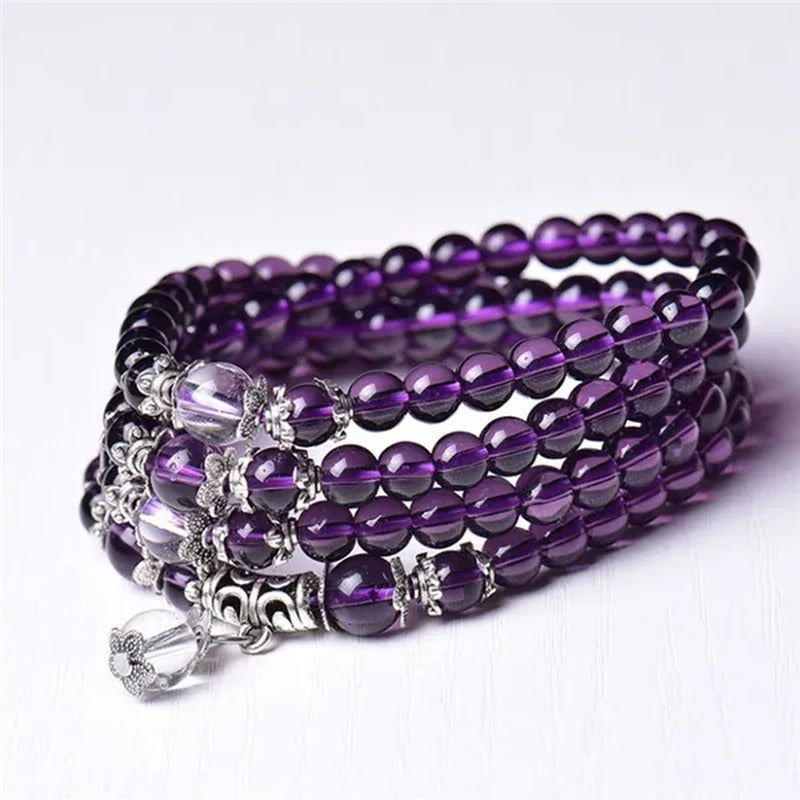 Buddhist Amethyst Bracelet Stones Chakra Dolphin Beaded Prayer Bangle