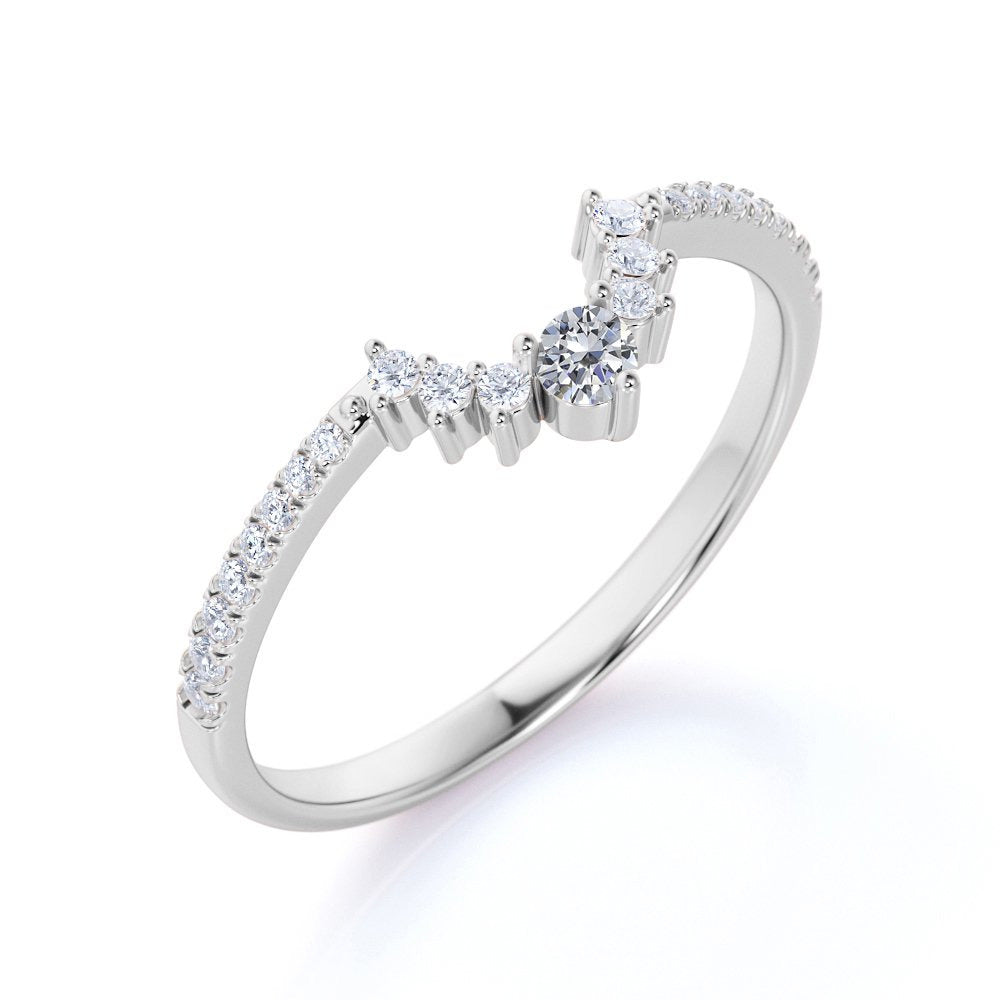 .65 Ct Diamond Crown Matching Ring Band - Contour Stackable Ring - Elegant Weddi