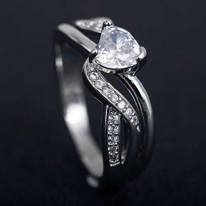 Fashion 925 Sterling Silver Heart Cut Purple Natural Amethyst & Diamond Ring Jew