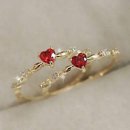 Exquisite Thin Rings Gold Heart Ruby Rings for Women Bridal Romantic Proposal En