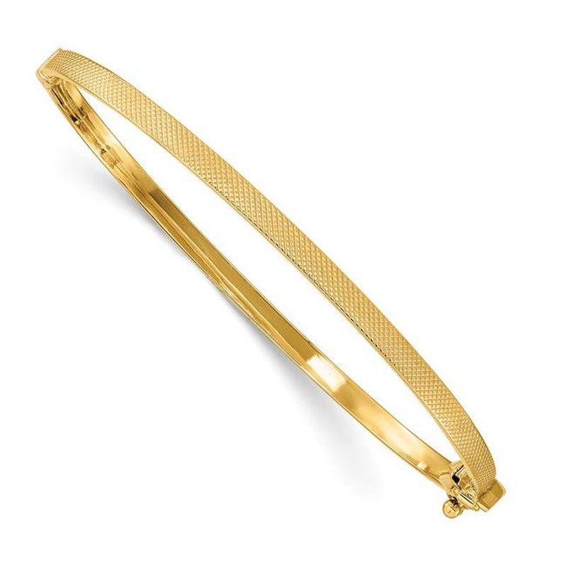 14 Karat Yellow Gold Textured Hinged Bangle