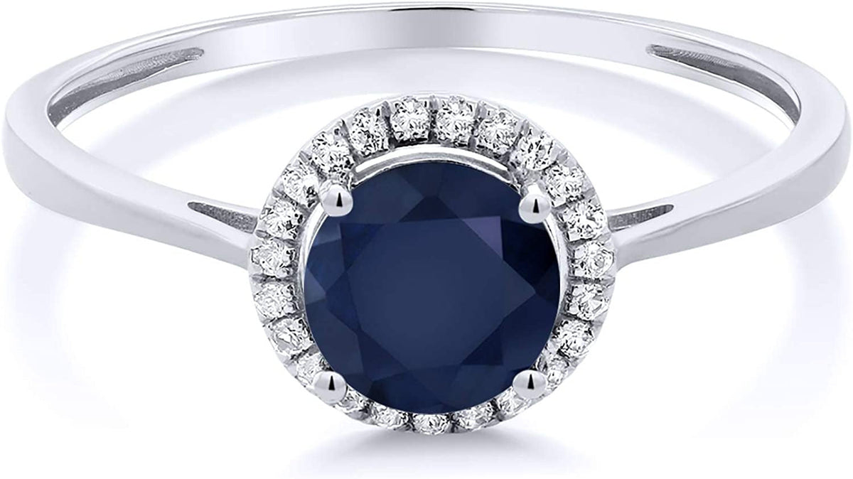 10K White Gold Blue Sapphire and Diamond Women'S Engagement Ring (1.22 Cttw, Gem