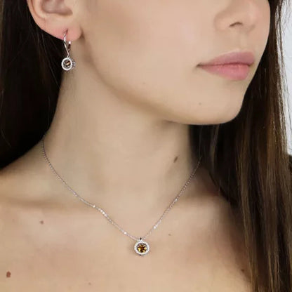 Dancing Citrine Pendant and Earring Set in Sterling Silver