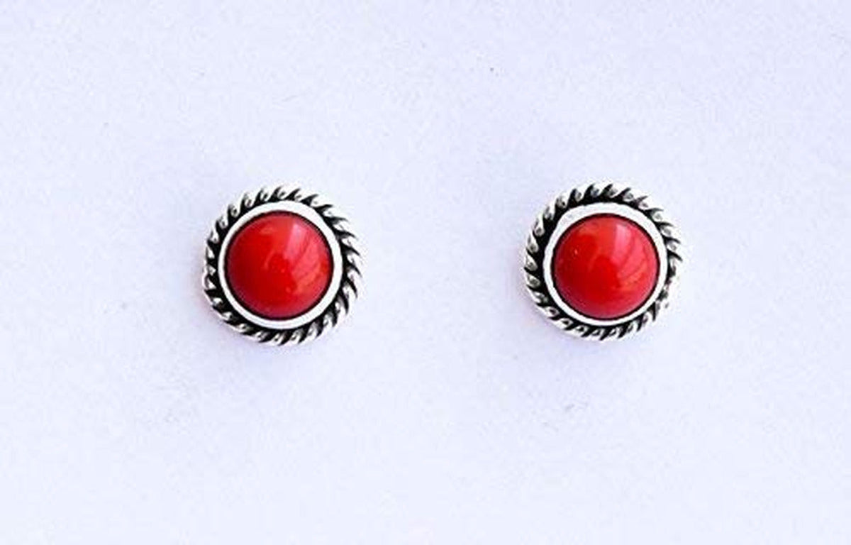 925 Sterling Silver Red Coral Stud Post Earring Gemstone Earring 6 MM round Girl