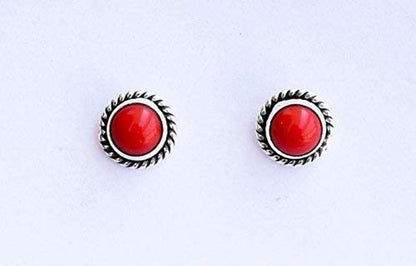 925 Sterling Silver Red Coral Stud Post Earring Gemstone Earring 6 MM round Girl
