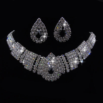 Water Drop Full Diamond Drop Earrings Necklace Set