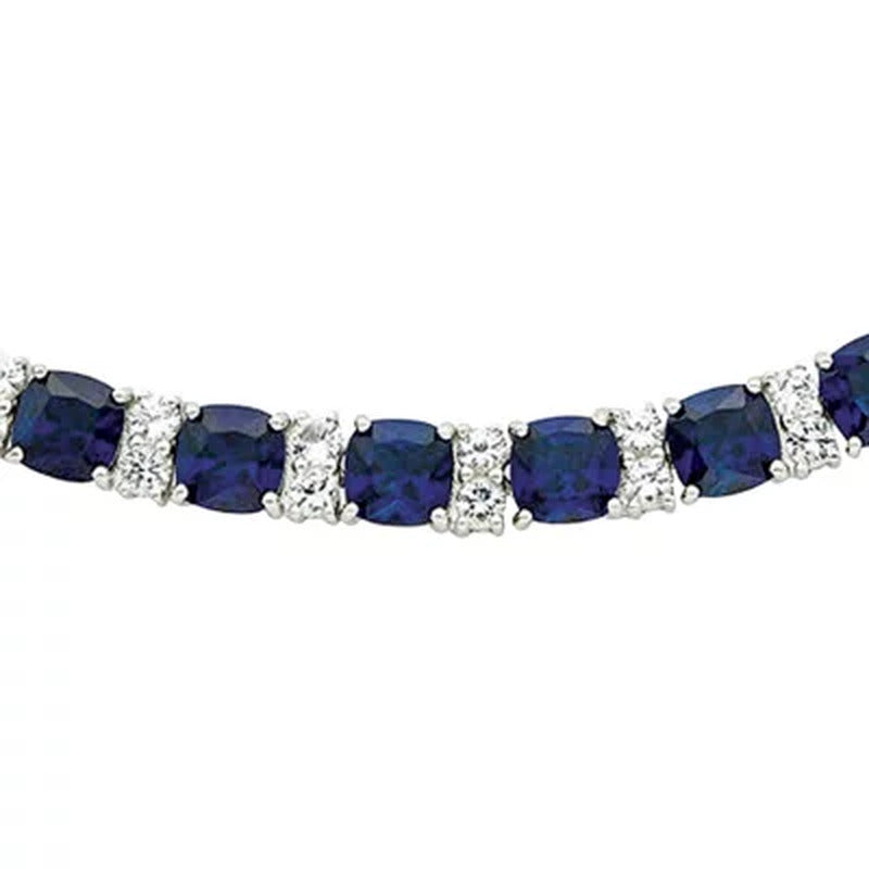 Sterling Silver Lab Created Blue and White Sapphire Necklace
