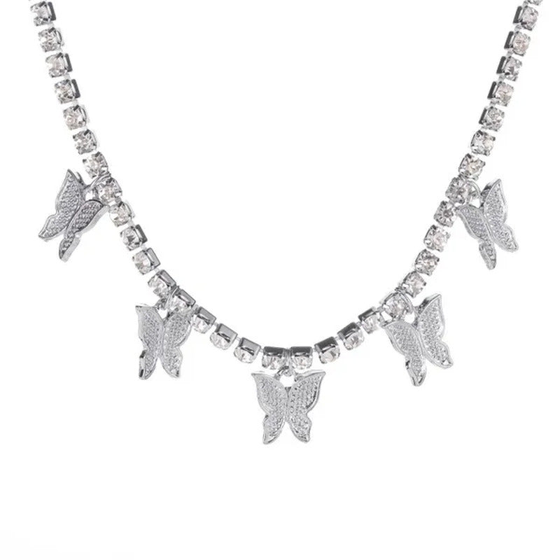YUNSEABUY Little Butterfly Pendant Full Diamond Choker Necklace for Women Girls