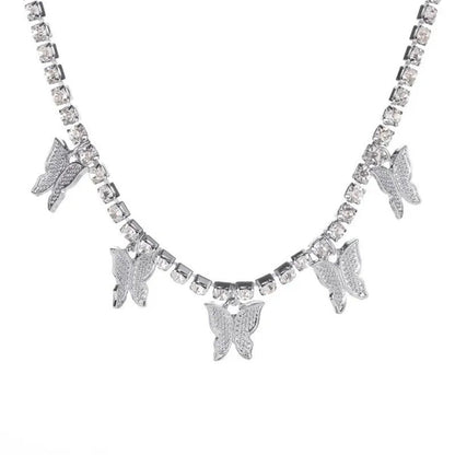 YUNSEABUY Little Butterfly Pendant Full Diamond Choker Necklace for Women Girls