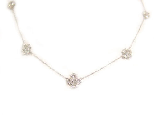5 FLEURETTES 5 PRINCESS CUTS AND 20 HALF MOON DIAMOND NECKLACE 4.85 CT 18 K GOLD