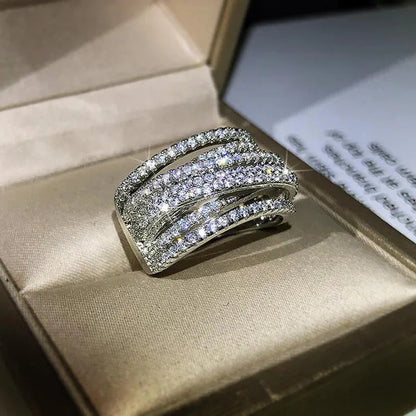 Multi-Layer Design 18K Gold Micro Pave Diamond Bridal Wedding Rings for Women En