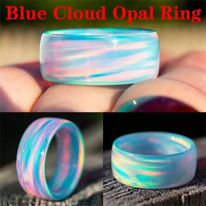 Exquisite Fashion Natural Rainbow Opal Ring 5 Colors Black,Blue Cloud,Dark Blue,