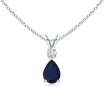 Blue Sapphire Teardrop Pendant with Diamond in Silver (6X4Mm Blue Sapphire)