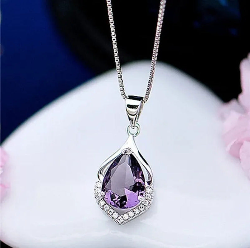 Fashionable and Noble 925 Pure Silver Diamond Lady Necklace Long Pendant Elegant