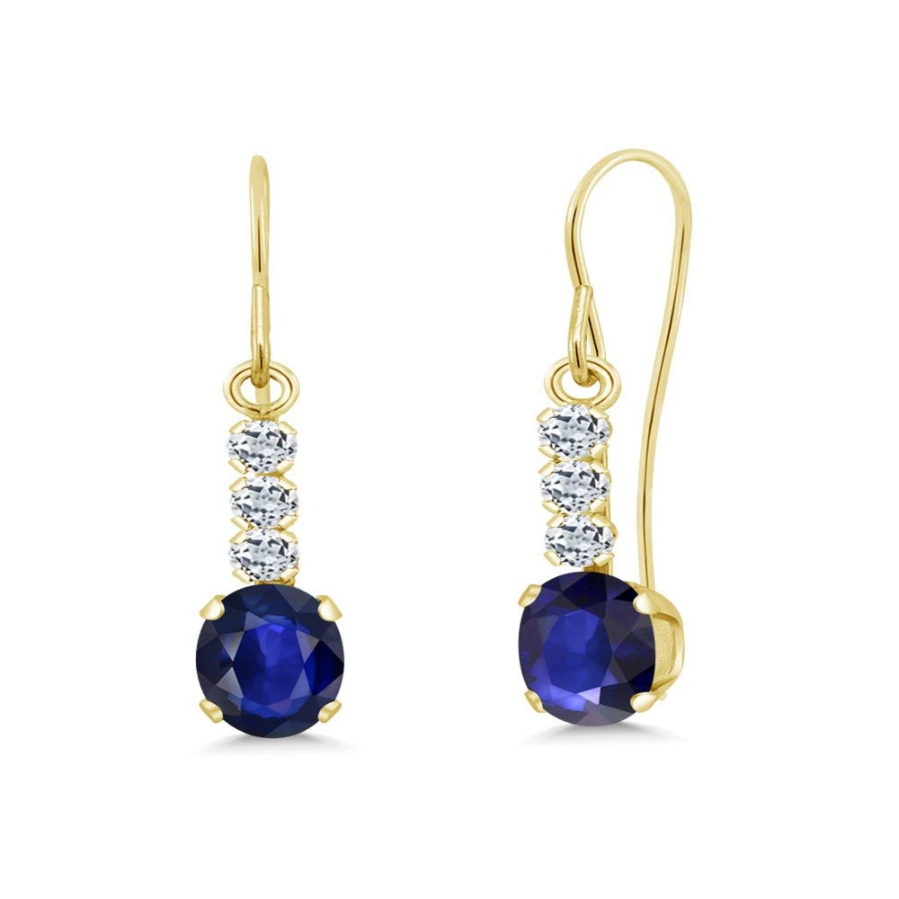Oval Blue Sapphire White Topaz 1.14 Ct 10K Yellow Gold Earrings