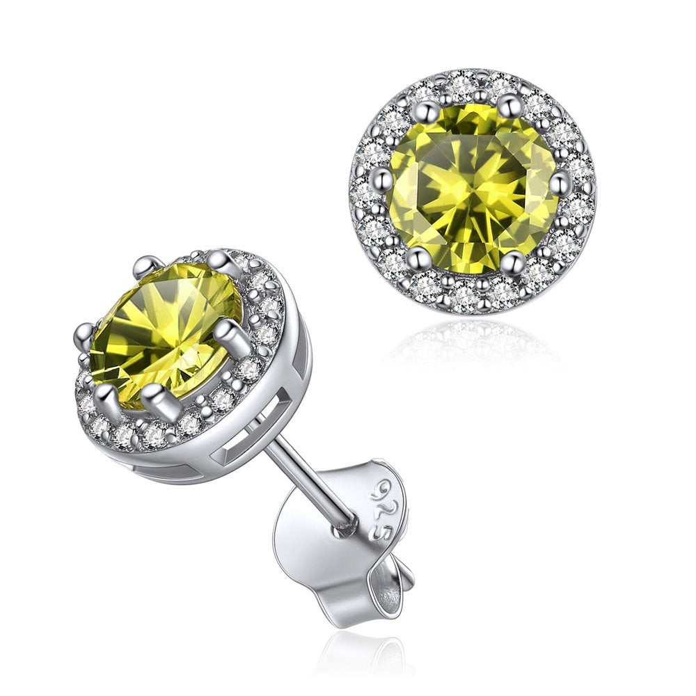 Birthstone Stud Earrings 925 Sterling Silver with Cubic Zirconia Crystal - Augus