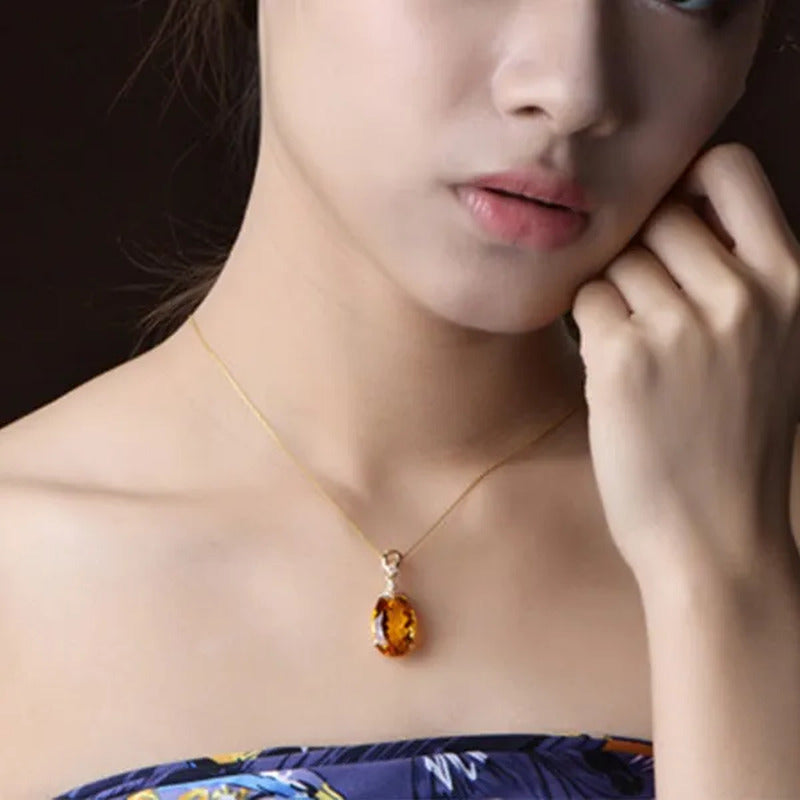 4Pcs/Set Luxury Yellow Crystal Water Droplets Pendant Necklace Gemstone Dangle H