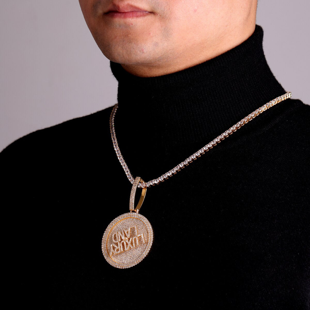 Custom Name Necklace for Men Real Gold Plated Hip Hop Jewelry Rotating Pendants