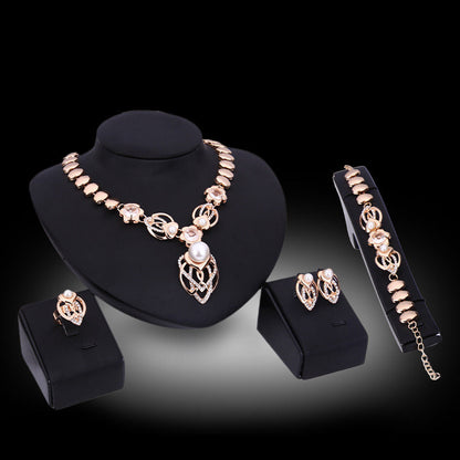Pearl and Diamond Four-Piece Necklace and Earrings