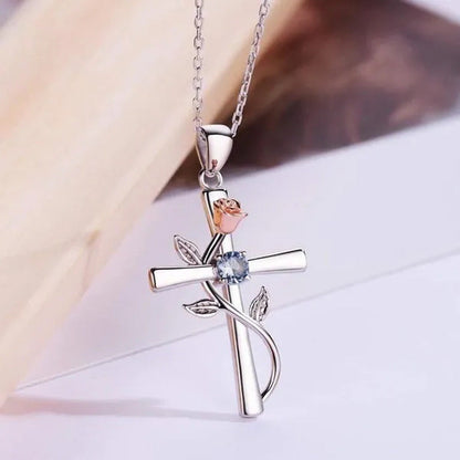 Trendy 925 Sterling Silver Flower Cross Necklace for Women Engagement Wedding Ac