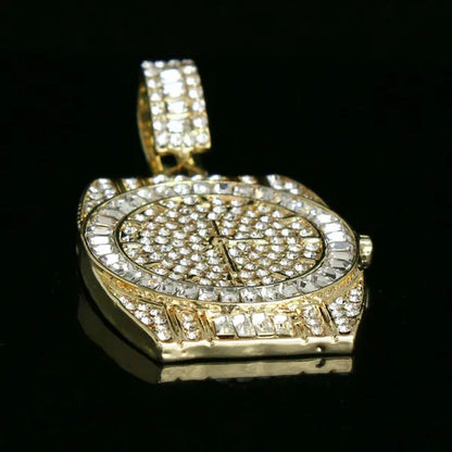 14K Gold PT Watch Fully Diamond Lad Cut Pendant Hip Hop Style 4Mm 24" Franco Cha