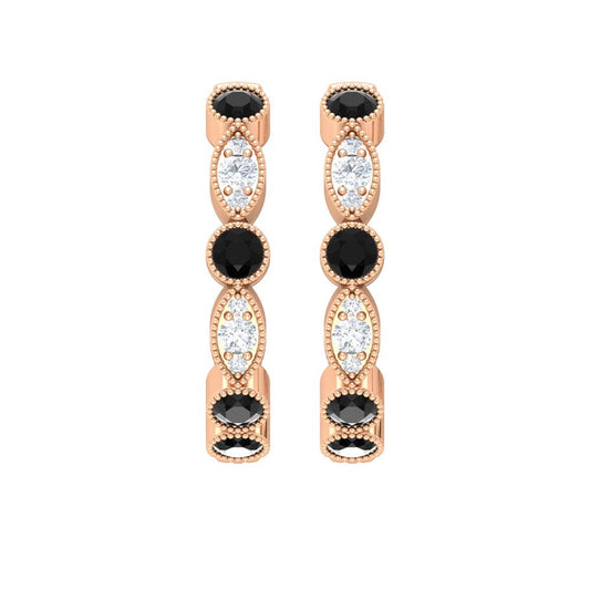 0.75 CT Black and White Diamond Hoop Earrings, Black Diamond Vintage Hoop Earrin