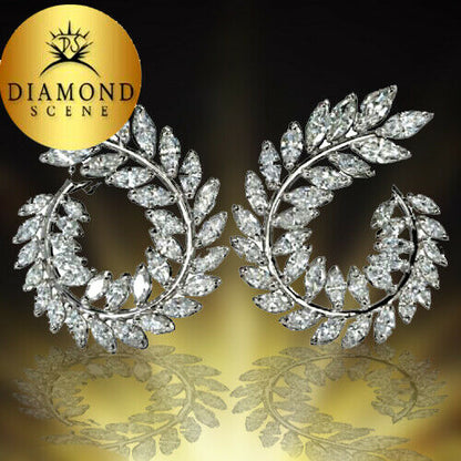 Stunning Marquise Diamond Gold Wreath Style Swirl Earrings