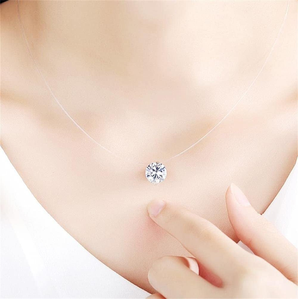 S925 round Fish Line Two Claws Cut Clear Cubic Zirconia Pendant Necklace (Silver