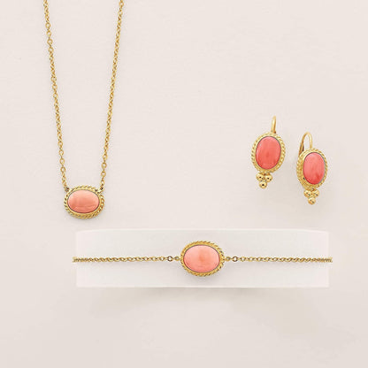 Bezel-Set Coral Drop Earrings in 14Kt Yellow Gold