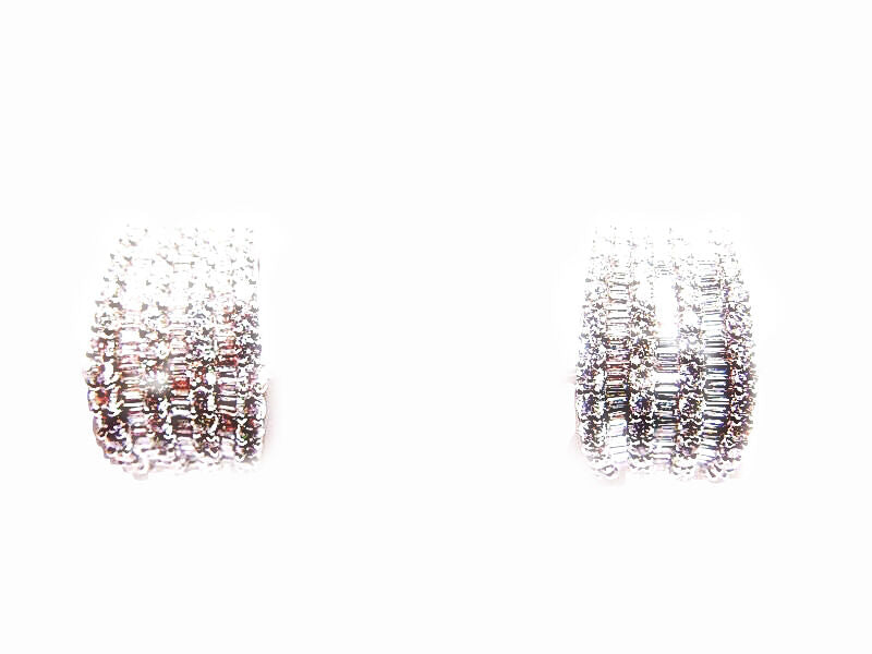 5.81 CT DIAMOND 4 ROW ROUND BR SHAPE 3 ROW BAGUETTE SHAPE CHANNEL HUGGY EARRING