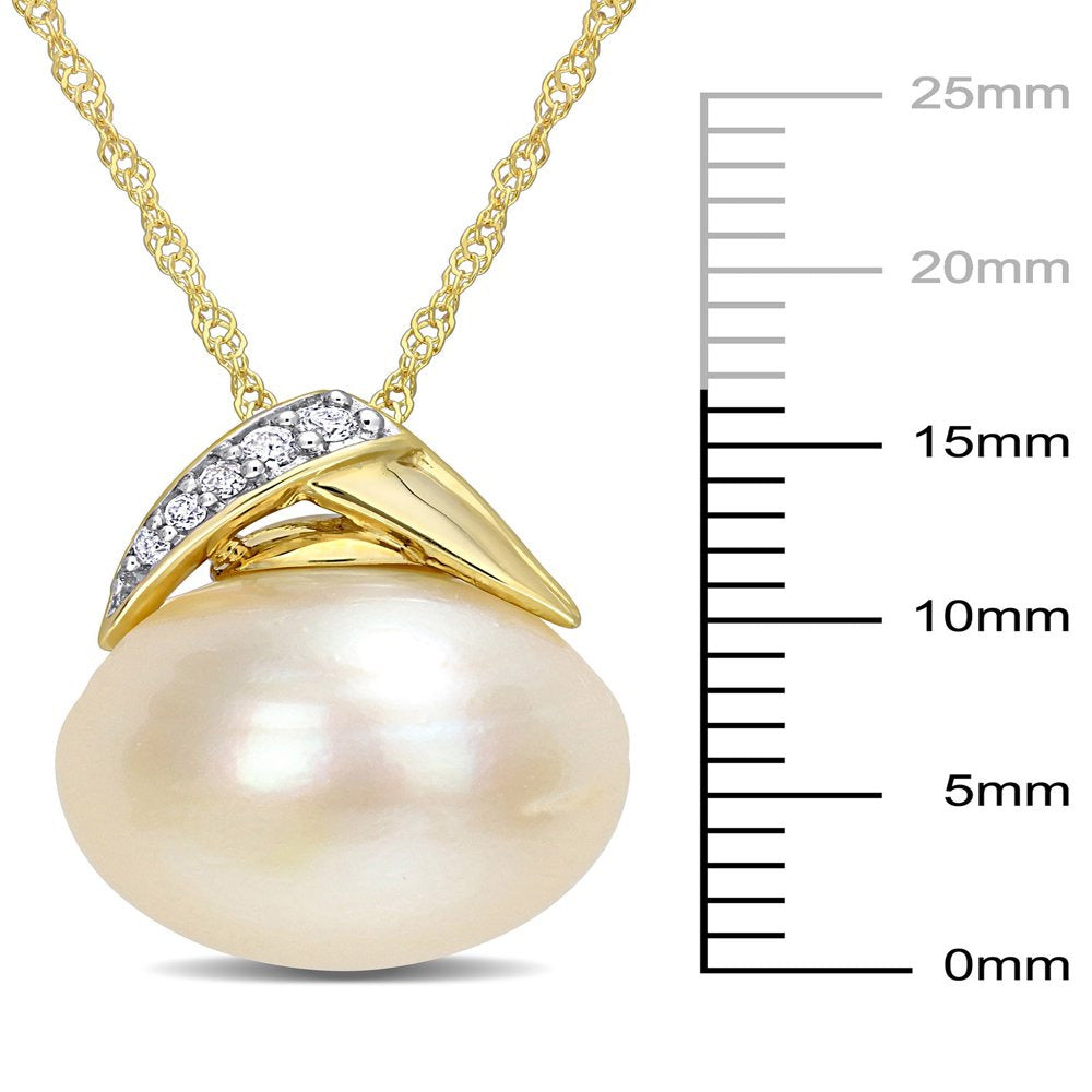 12-12.5Mm South Sea Cultured Freshwater Pearl and Diamond Accent 14Kt Yellow Gol