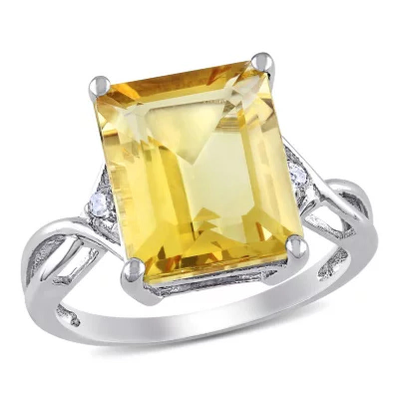 Emerald Cut Citrine and White Topaz Cocktail in Sterling Silver