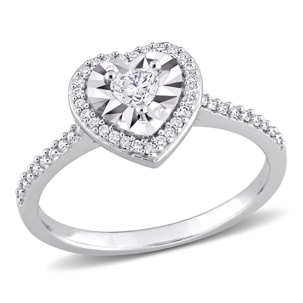 Miabella Women'S 1/3 Carat T.W. Heart-Cut Diamond 14Kt White Gold Halo Engagemen