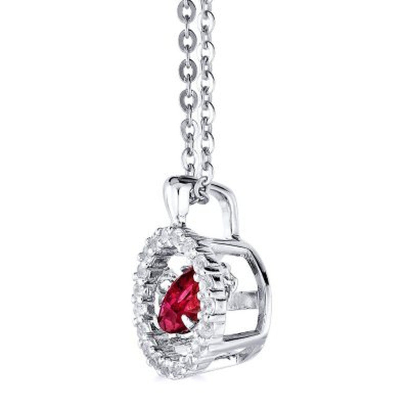 Dancing Lab Created Red Ruby Pendant and Earring Set in Sterling Silver
