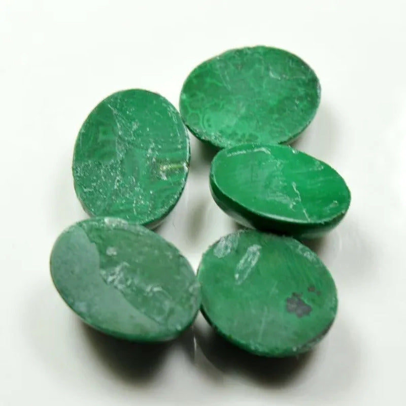 Original Malachite Gemstone Lot Total 70 Carat 5 Pcs Oval Shape Cabochon Stone a