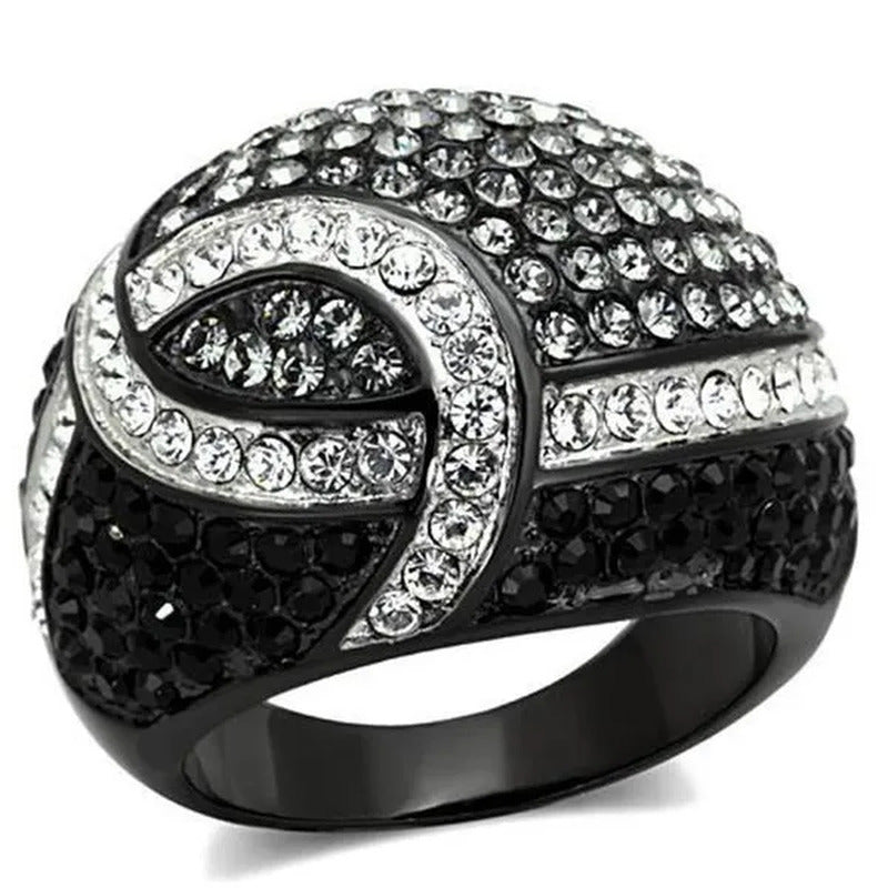 Women Two-Tone IP Black Stainless Steel Ring with Top Grade Crystal in Black Dia