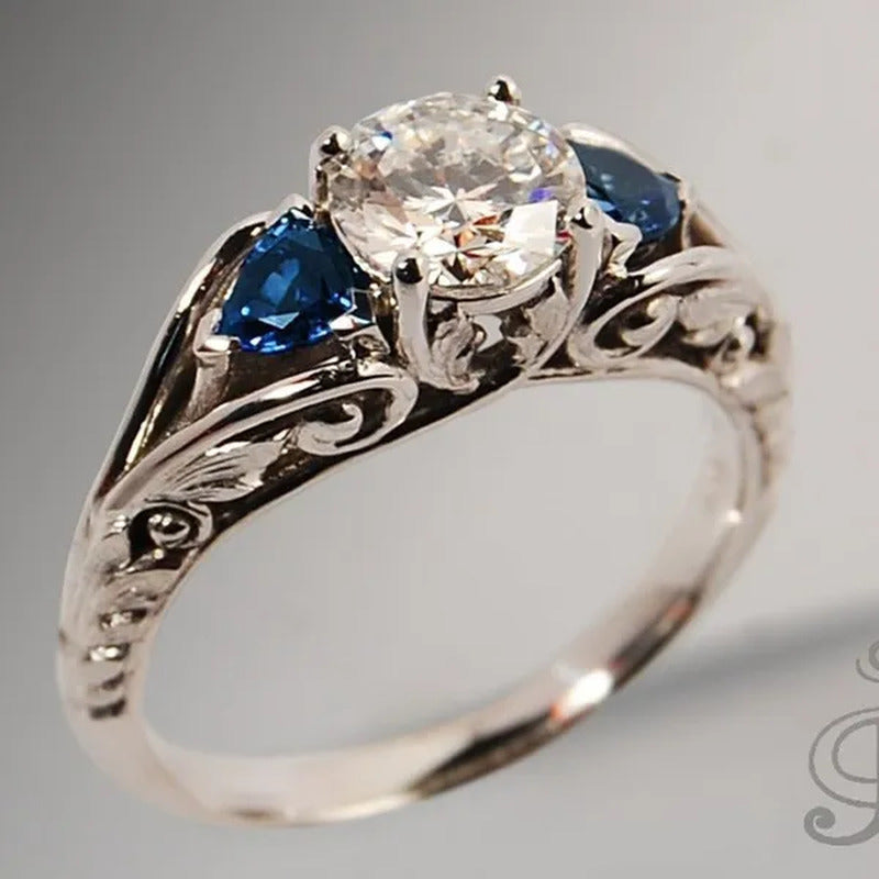 Retro Women'S Ring Princess Cut Diamond Sapphire Antique Proposal Gift Rings Bri