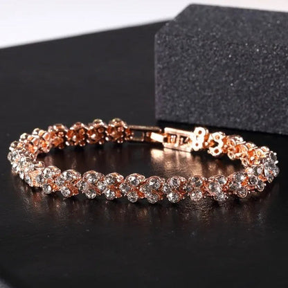 Fashion Roman Style Women'S 925 Sterling Silver Crystal Diamond Bracelet Gold an