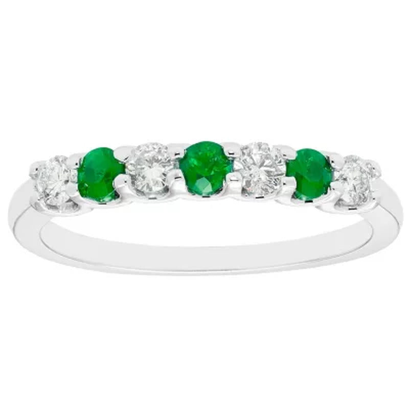 Emerald & 0.14 CT. T.W. Diamond Band in 14K White Gold