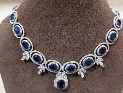 SAPPHIRE OVAL SHAPE ALL GEMSTONE NECKLACE DIAMOND ROUND MARQUISE SET NECKLACE