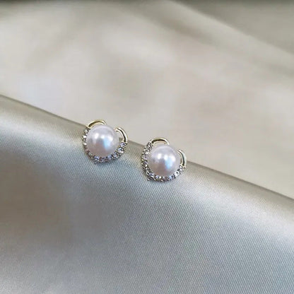 2021 Trendy Fashion Women'S Salloy Exquisite Pearl Heart-Shaped Crystal Earrings