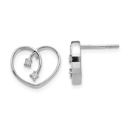Sterling Silver 0.04Ct Diamond Heart Earrings, Polished