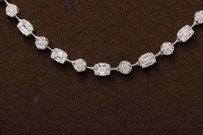 Round and Emerald Cut Diamond Illusion Set Necklace