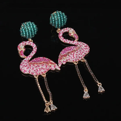 European and American High Quality Pink Diamond Earrings Flamingo Full Set Diamo