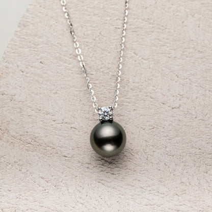 Anujewel 9-10Mm Natural Tahitian Black Pearl 0.3Ct Moissanite Diamond Necklace